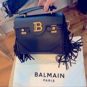 Balmain Black Leather B-Buzz 23 Bag with fringe